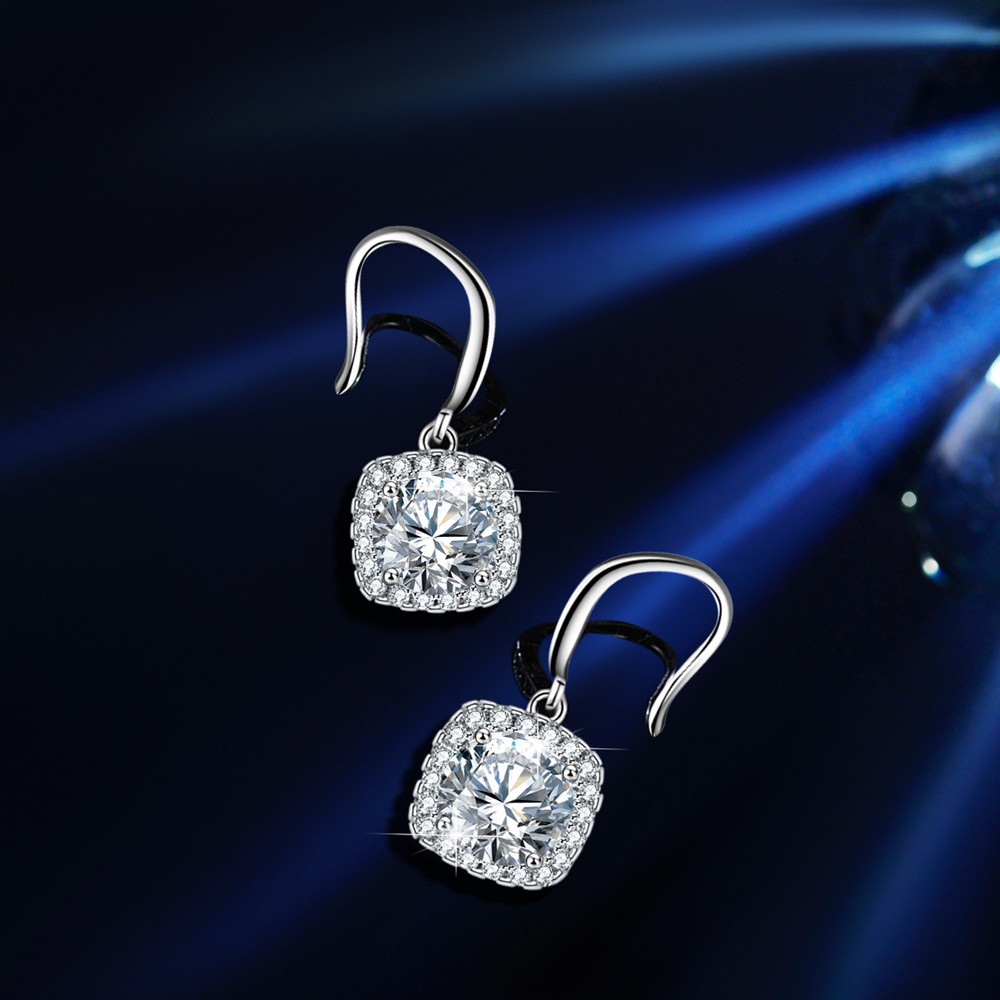 4A Cz Diamond In Square Sterling Silver Stud Earrings