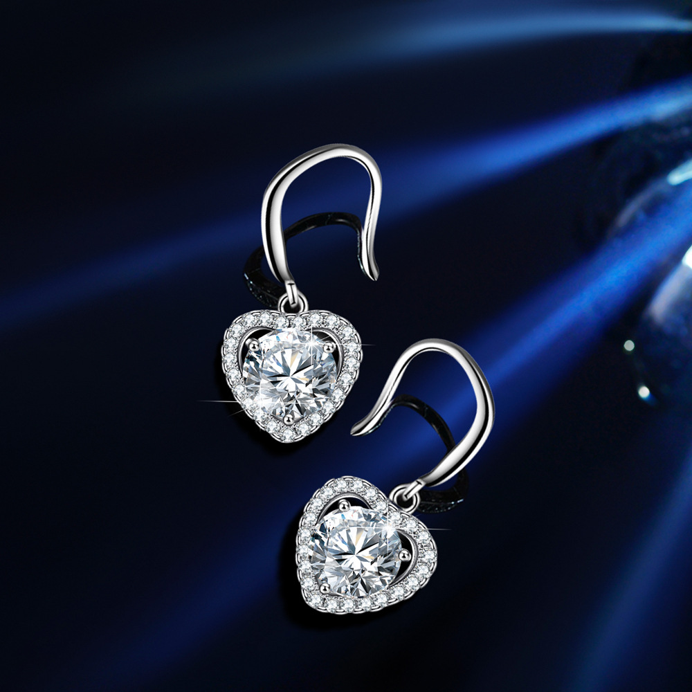 4A Cz Diamond In Heart Sterling Silver Stud Earrings