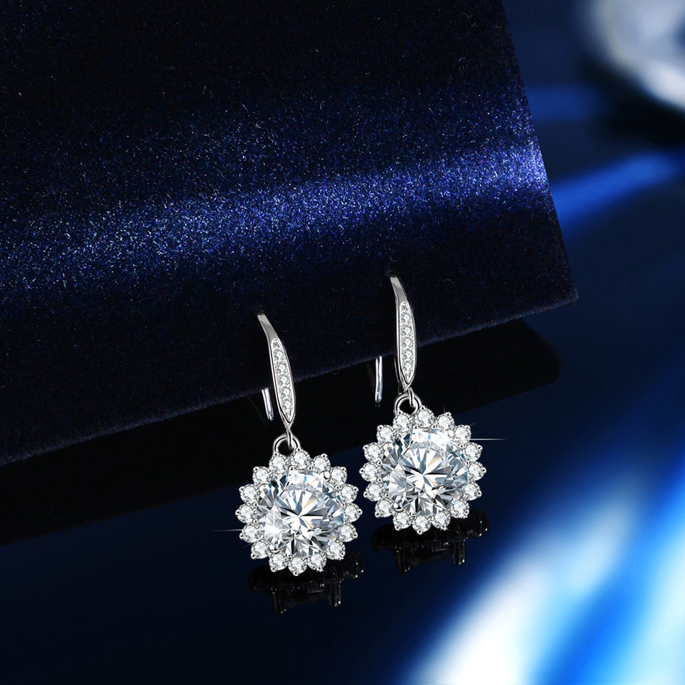 4A Cz Diamond In Flower Petal Sterling Silver Stud Earrings