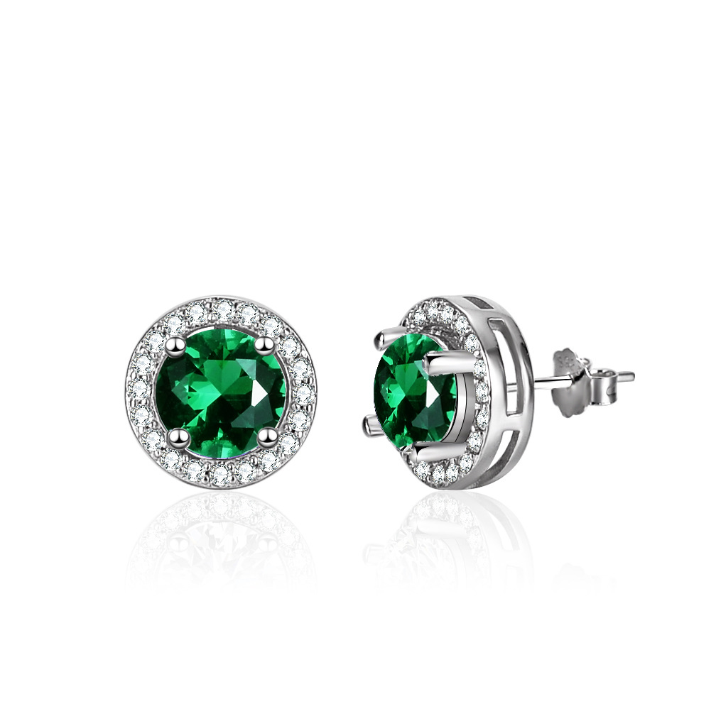 Cz Green Color Square Sterling Silver Stud Earrings
