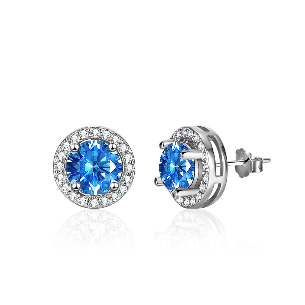 Cz Light Blue Color Square Sterling Silver Stud Earrings