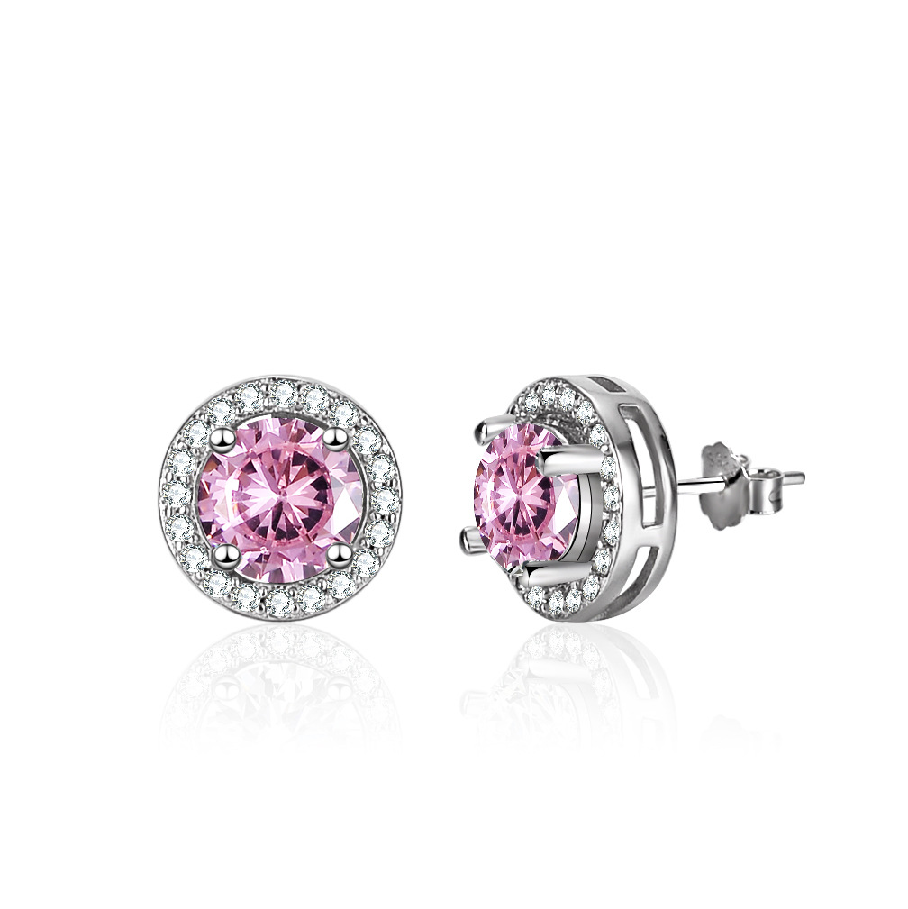 Cz Pink Color Square Sterling Silver Stud Earrings