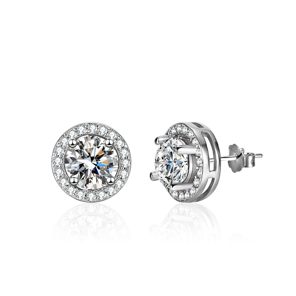 Cz White Color Square Sterling Silver Stud Earrings