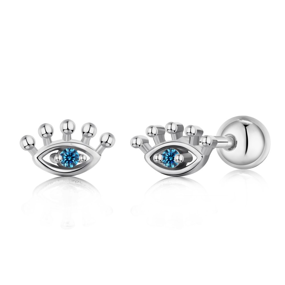 Cz Rhodium Plated Lovely Princess Crown Luxury Micro Inlaid Sterling Silver Stud Earrings