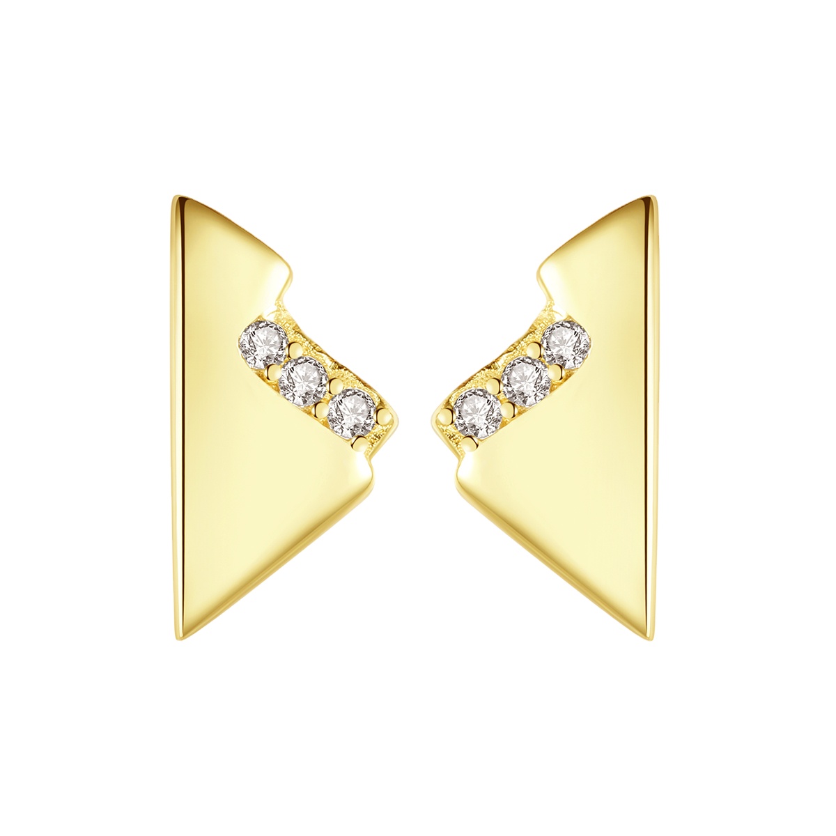 Cz 14K Gold Plated Irregular Geometric Sterling Silver Stud Earrings