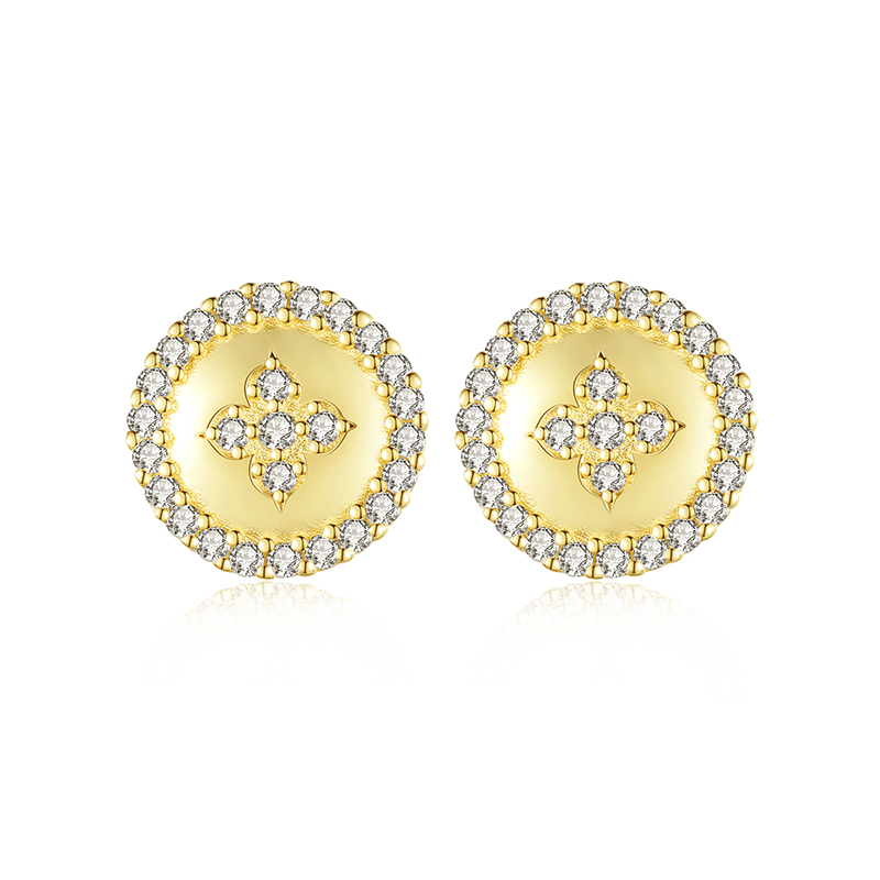 Cz 14K Gold Plated Simple Geometric Fashion Round Sterling Silver Stud Earrings