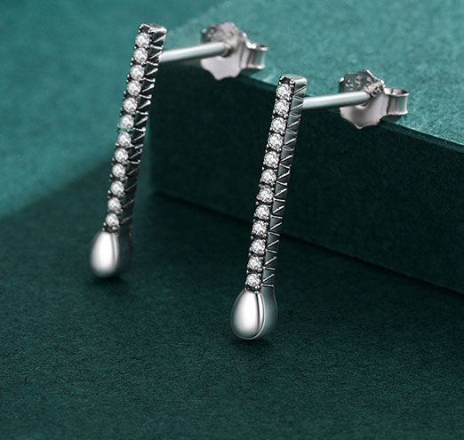 Cz Geometric Shaped Sterling Silver Stud Earrings