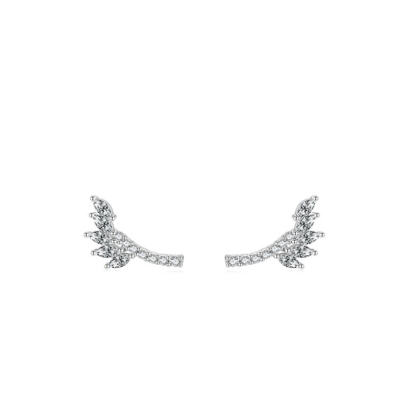 Cz Leaves Shaped Sterling Silver Stud Earrings