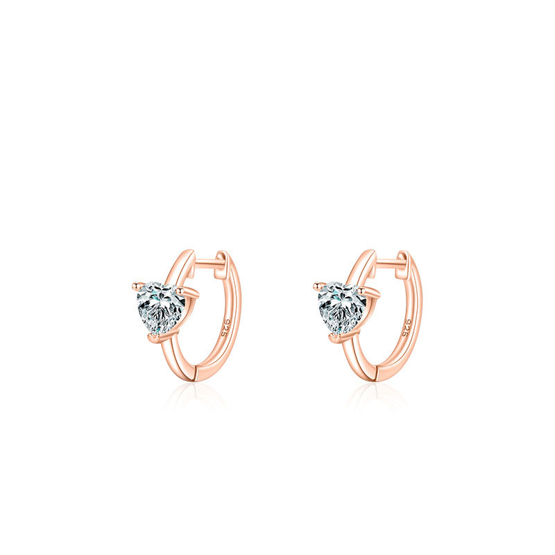 Cz Rose Gold Plated Heart Shaped Sterling Silver Stud Earrings