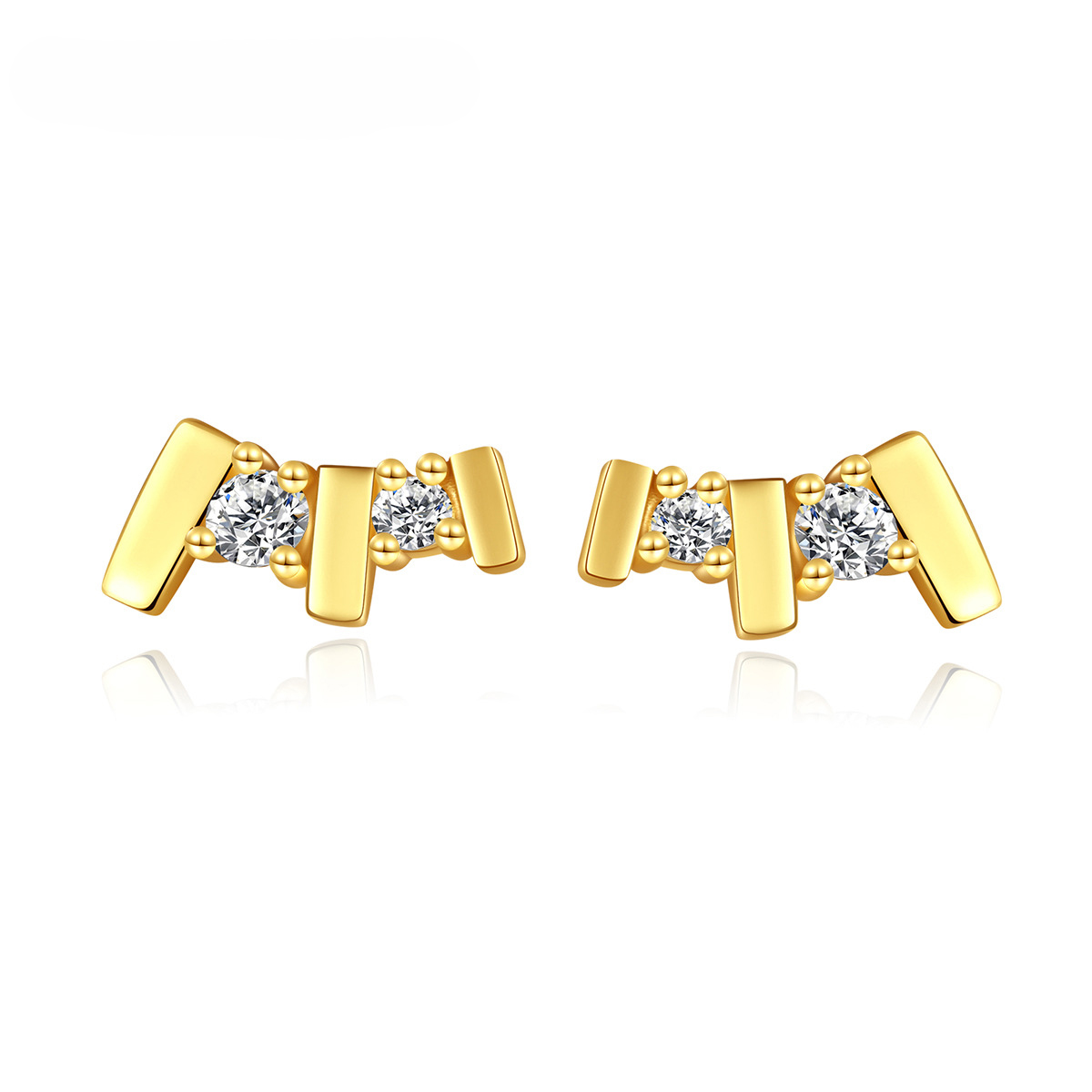 Cz 14K Gold PlatedGeometric Diamond Inserts Sterling Silver Stud Earrings