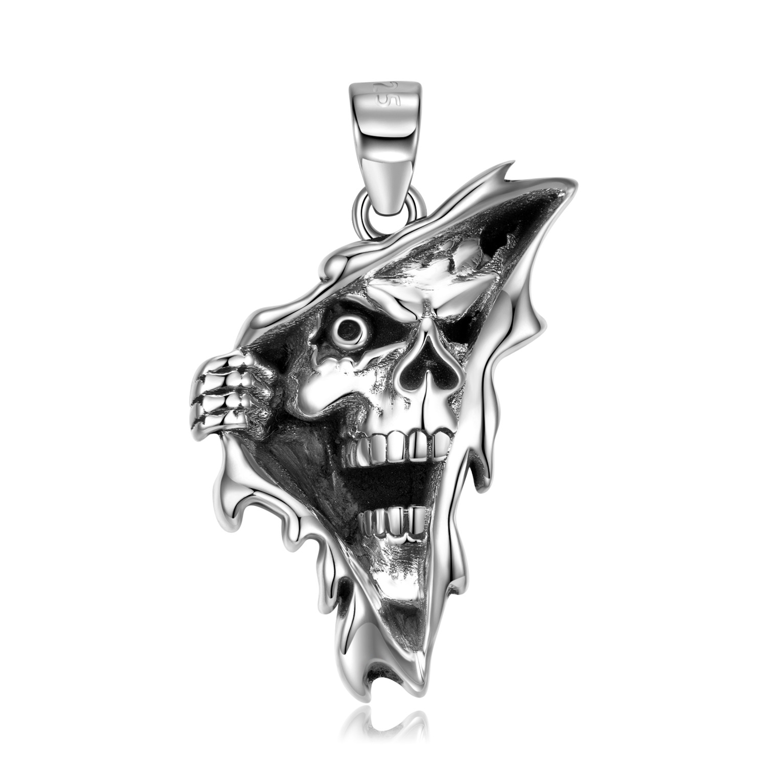 Skull Fragment Pendanat Sterling Silver Necklace