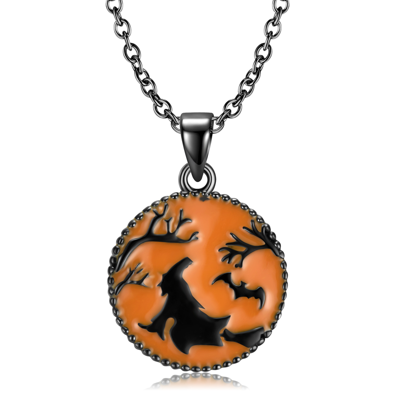 Electroplated Black gold Drop Gum Halloween Witch Pendanat Sterling Silver Necklace
