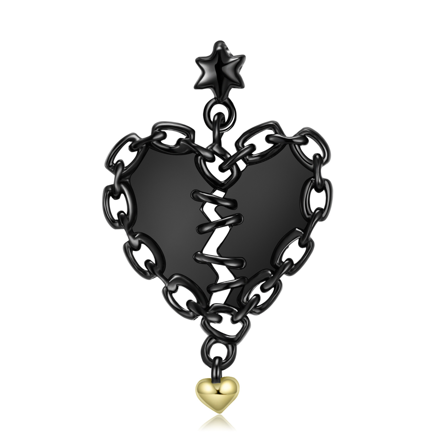 Black Heart Stiching Pendanat Sterling Silver Necklace