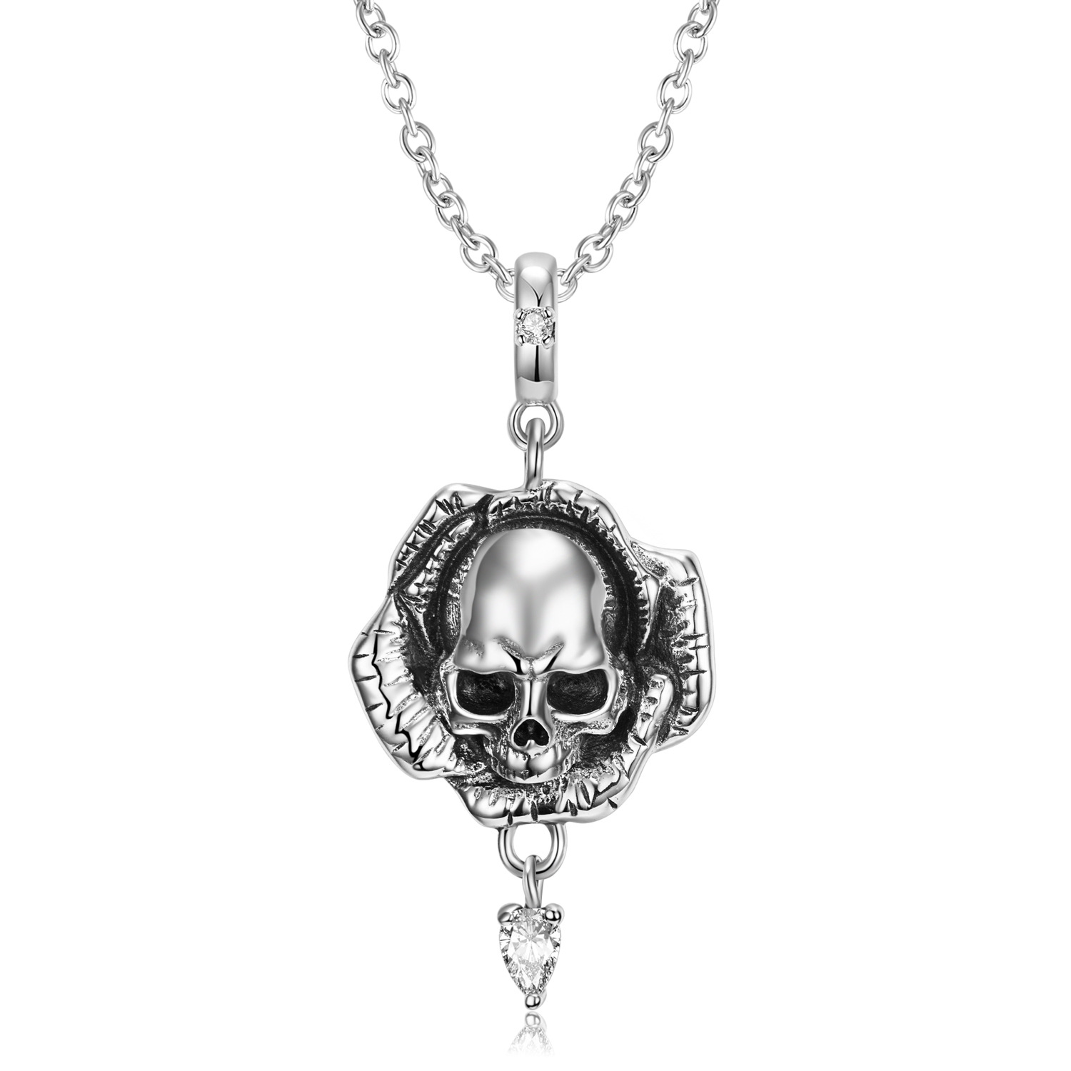 Skull Flower Pendanat Sterling Silver Necklace