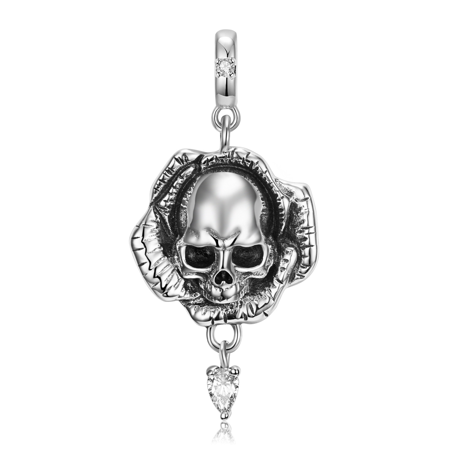 Skull Flower Pendanat Sterling Silver Necklace
