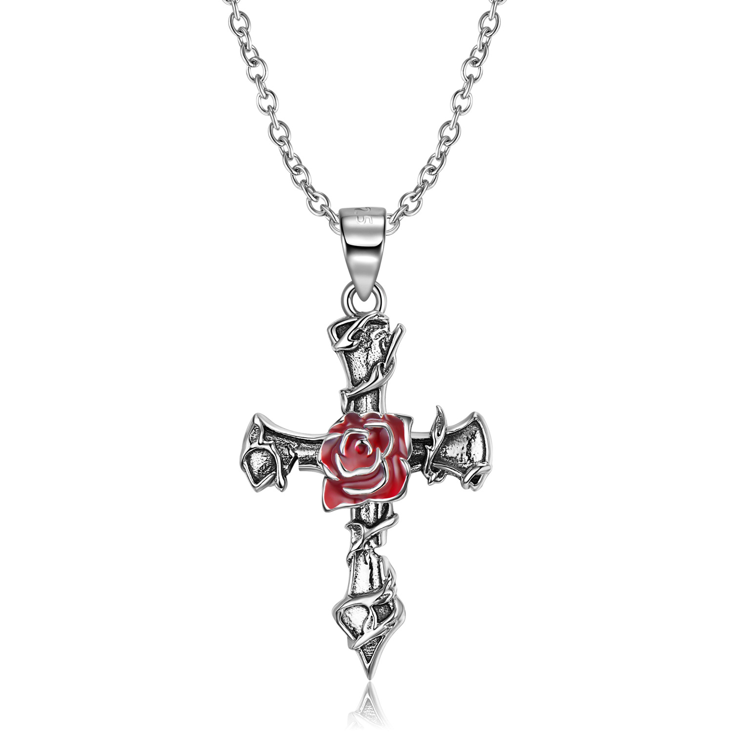 Briar Rose Cross Sterling Silver Pendanat Necklace