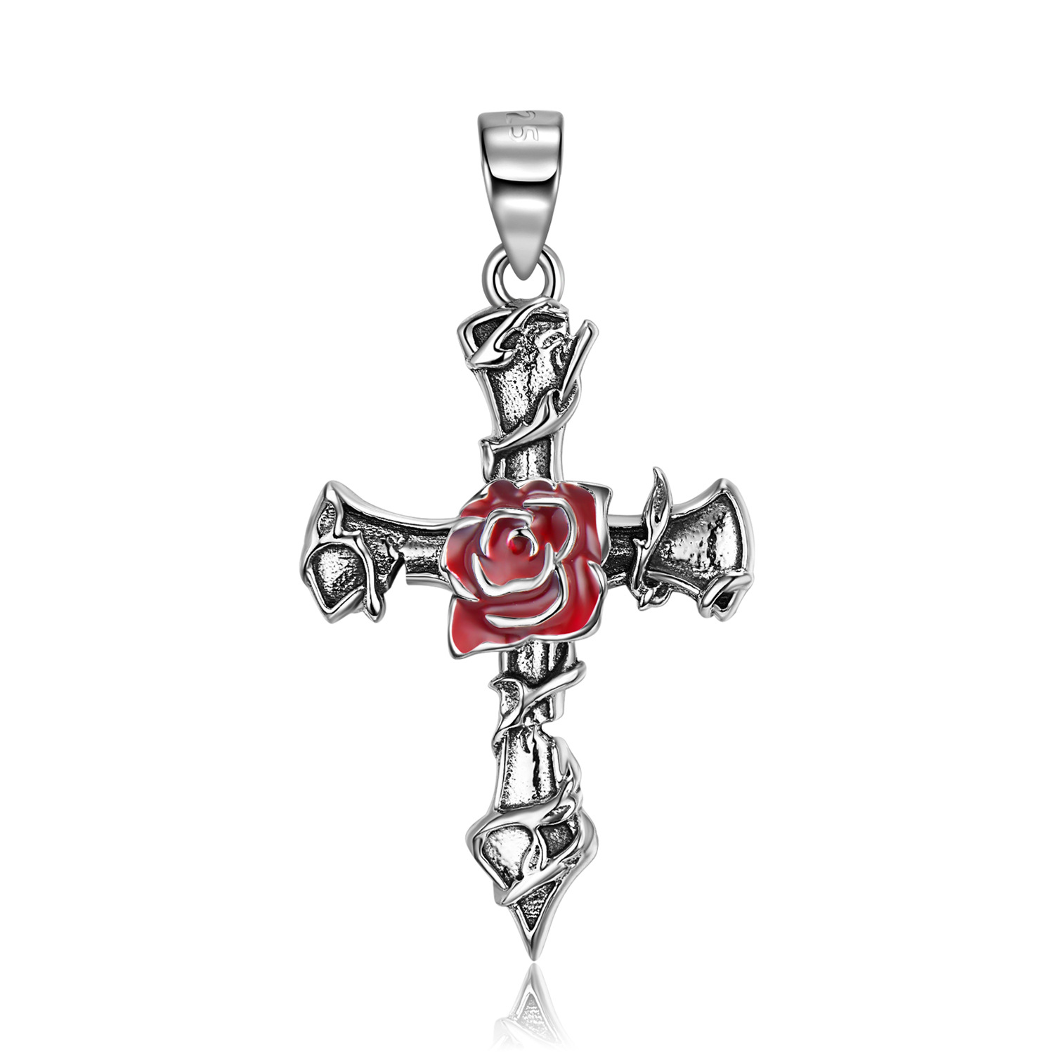 Briar Rose Cross Sterling Silver Pendanat Necklace