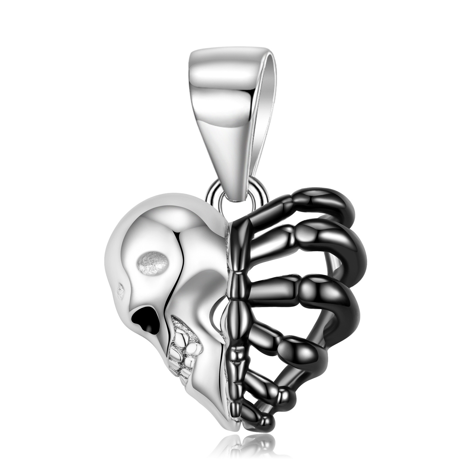 Element Silver Skull Heart Skeleton Sterling Silver Pendanat Necklace