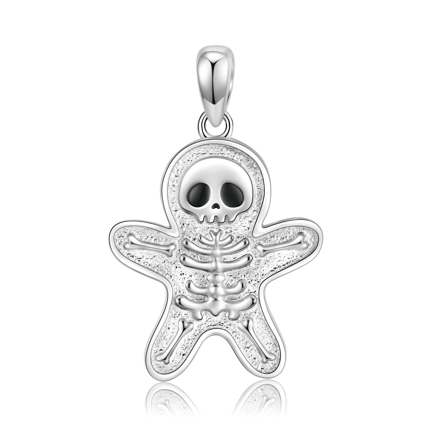 Platinum Skeleton Gingerbread Man Sterling Silver Pendanat Necklace