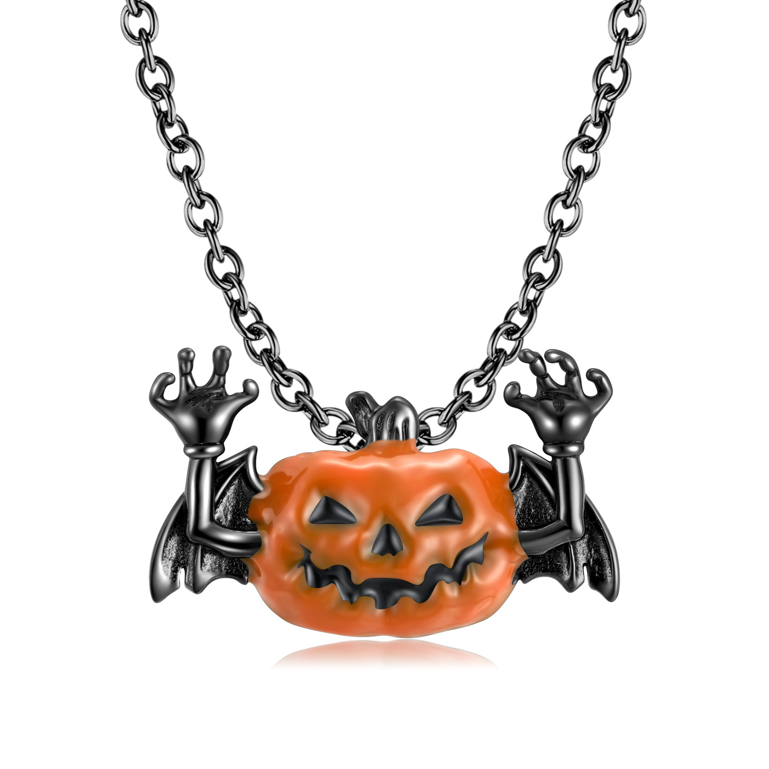Pumpkin Bat Sterling Silver Pendanat Necklace