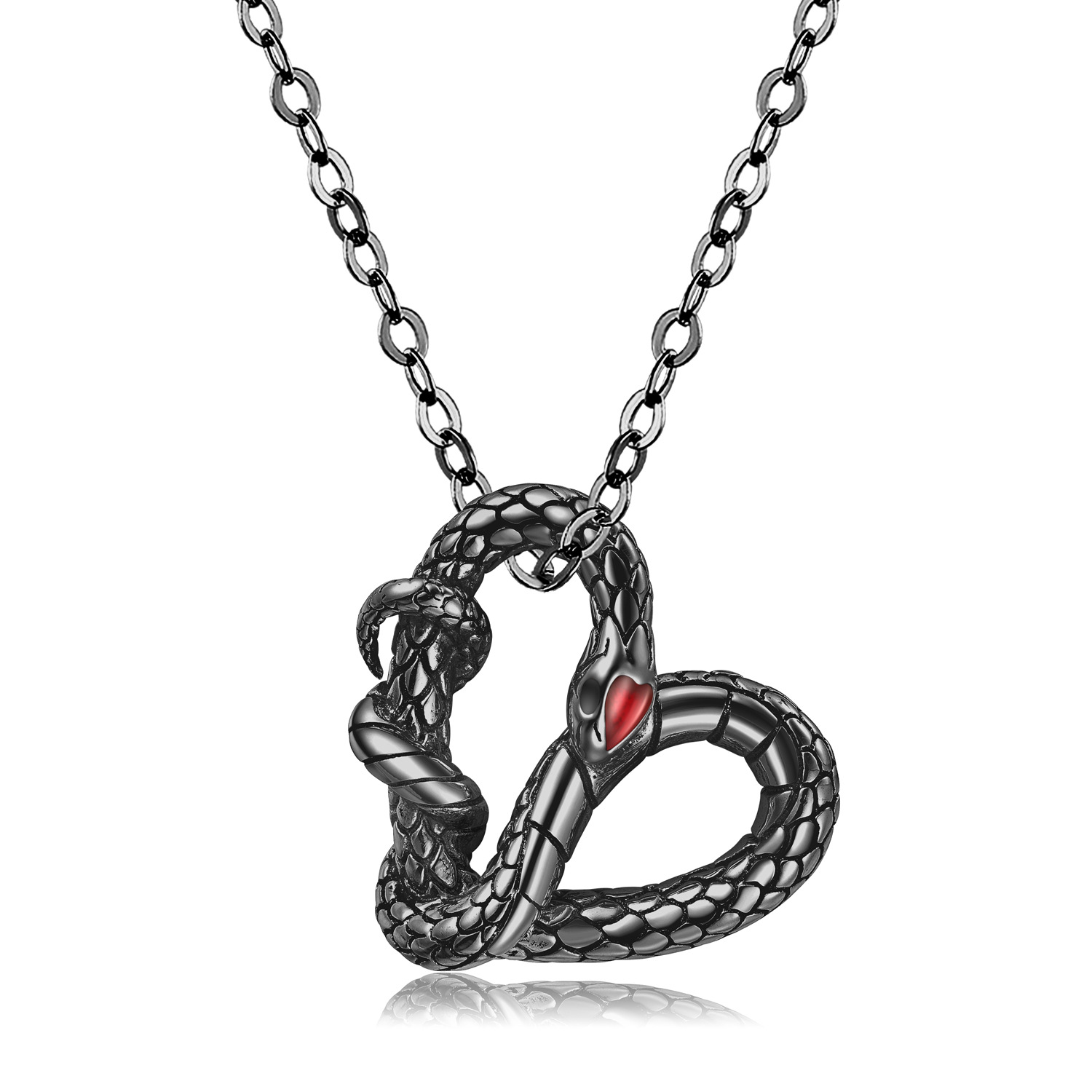 Black And Gold Snake Heart Textured Dark Style Sterling Silver Pendanat Necklace