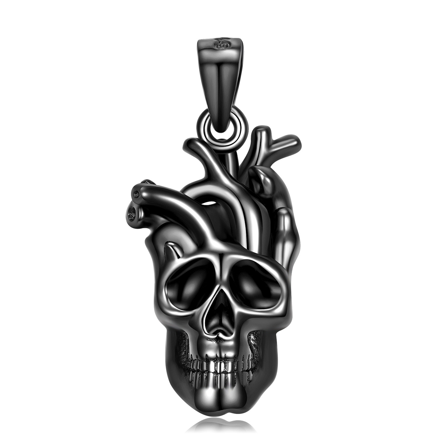 Heart Tube Skull Sterling Silver Pendanat Necklace