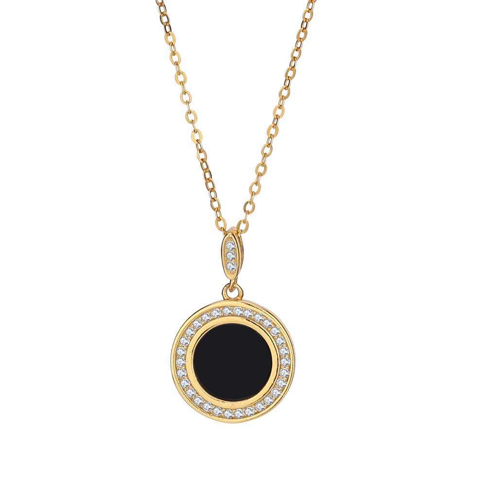 18K Gold Platted Black Agate Sterling Silver Necklace
