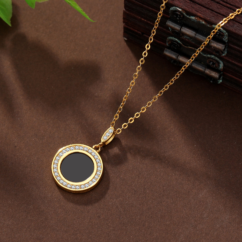 18K Gold Platted Black Agate Sterling Silver Necklace