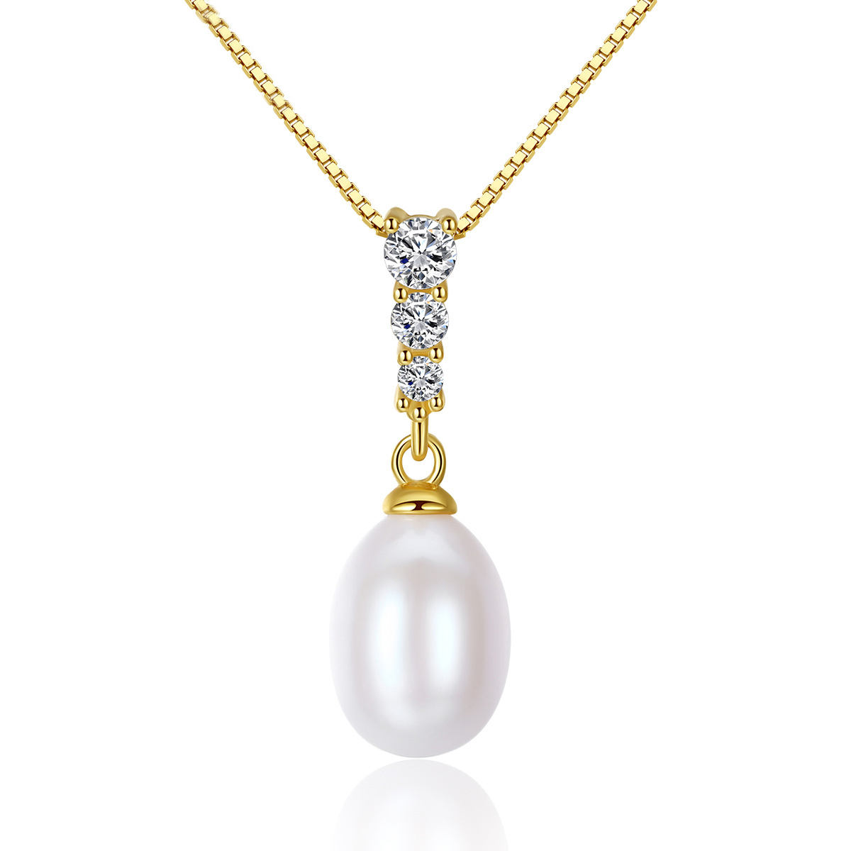 Freshwater Pearl Pendant With Cz Sterling Silver Necklace
