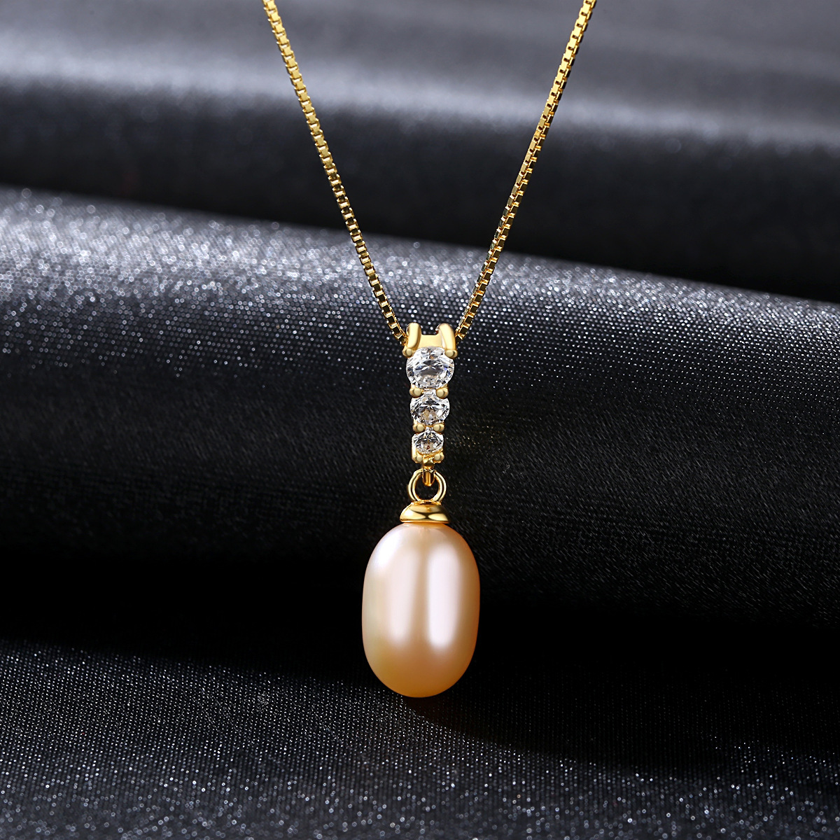Freshwater Pearl Pendant With Cz Sterling Silver Necklace
