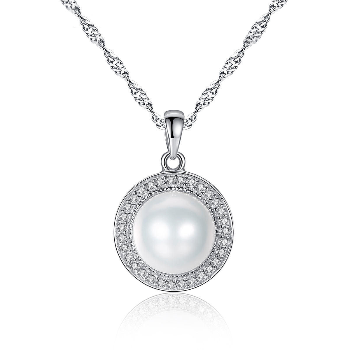 9-9.5Mm Freshwater Pearl Cz Pendant Sterling Silver Necklace