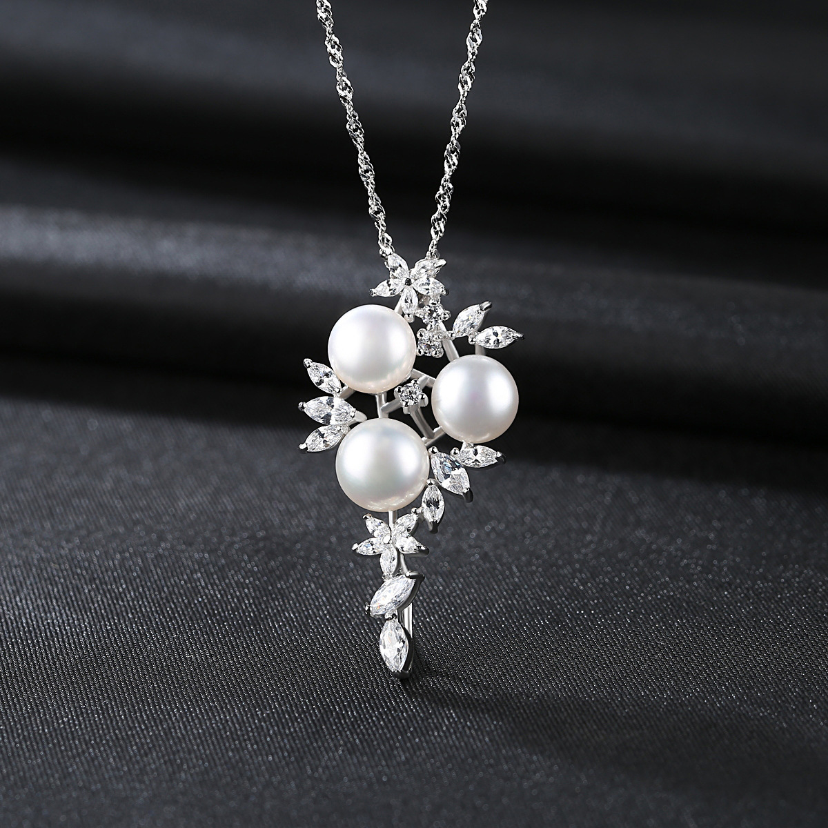 3a Cz Freshwater Pearl Pendant Sterling Silver Necklace