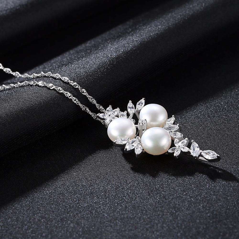 3a Cz Freshwater Pearl Pendant Sterling Silver Necklace