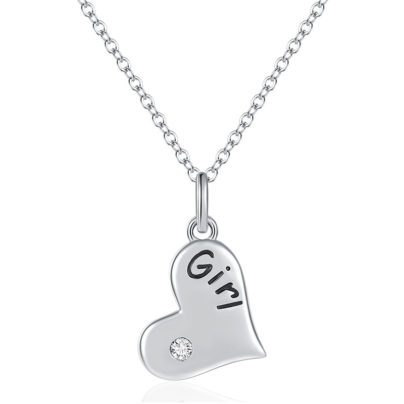 Heart Shaped Crystal Pendant Sterling Silver Necklace