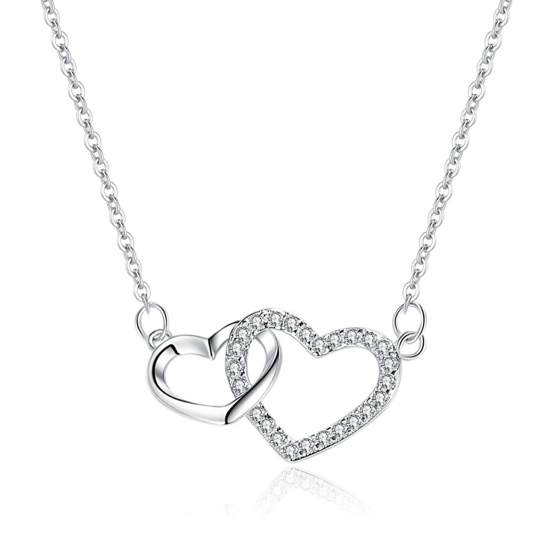 Crystal Heart To Heart Sterling Silver Pendant Necklace