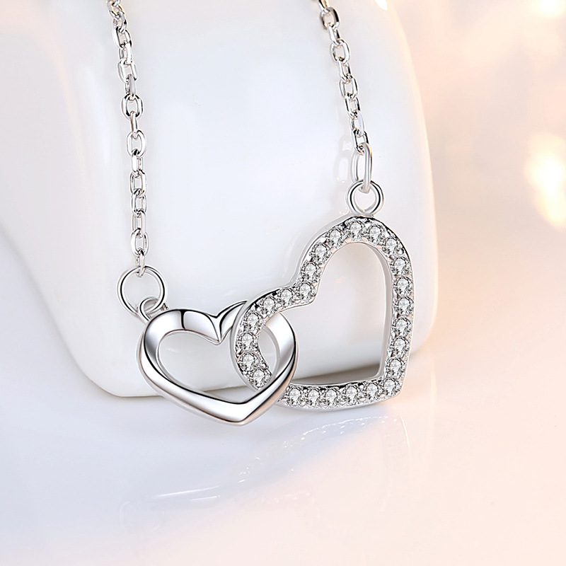 Crystal Heart To Heart Sterling Silver Pendant Necklace