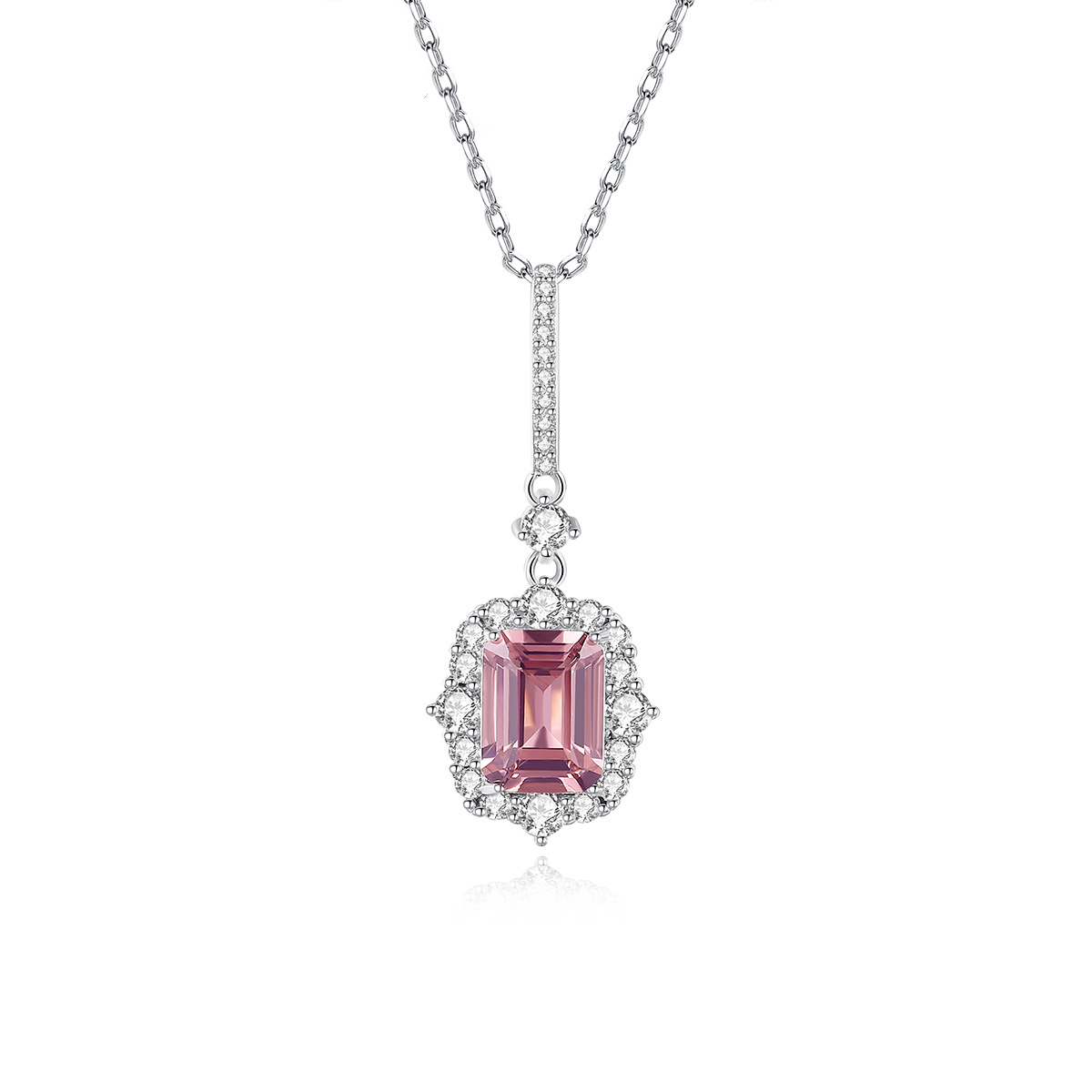 Pink Synthetic Gem Pendant Sterling Silver Necklace