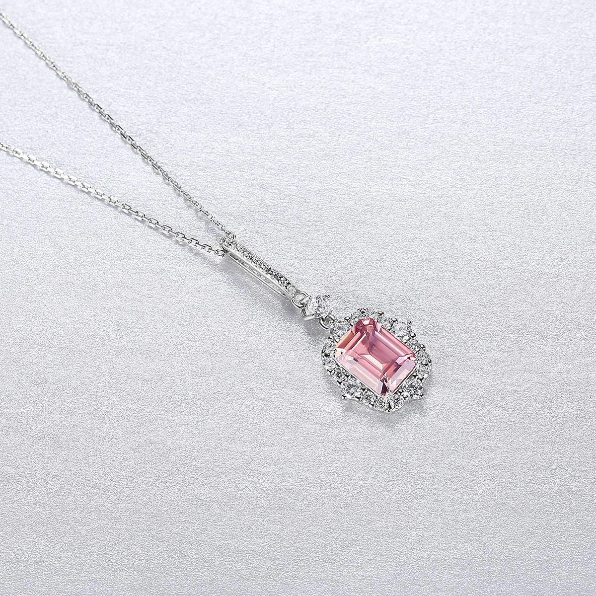 Pink Synthetic Gem Pendant Sterling Silver Necklace