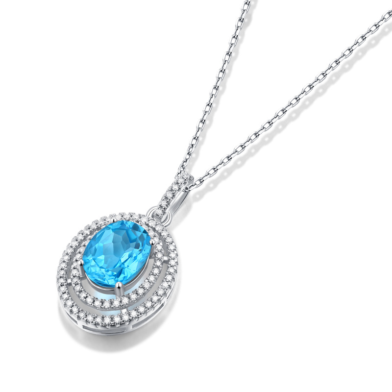 Blue Topaz Stone Sterling Silver Necklace