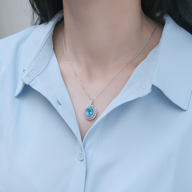 Blue Topaz Stone Sterling Silver Necklace