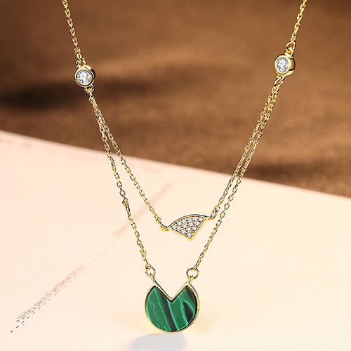 18K Gold Plated Turquoise Malachite Cz Pendant Sterling Silver Necklace