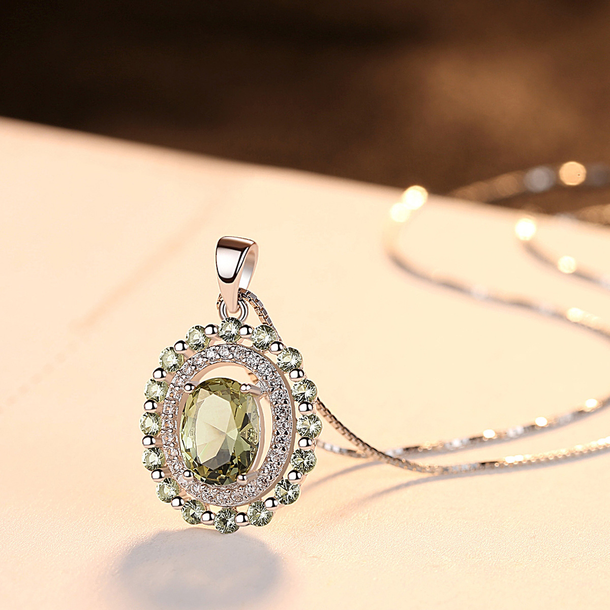 Peridot Olive Pendant S925 Silver Necklace