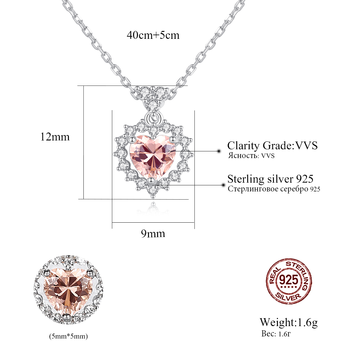Exquisite Peach Garnet Pendantsterling Silver Necklace
