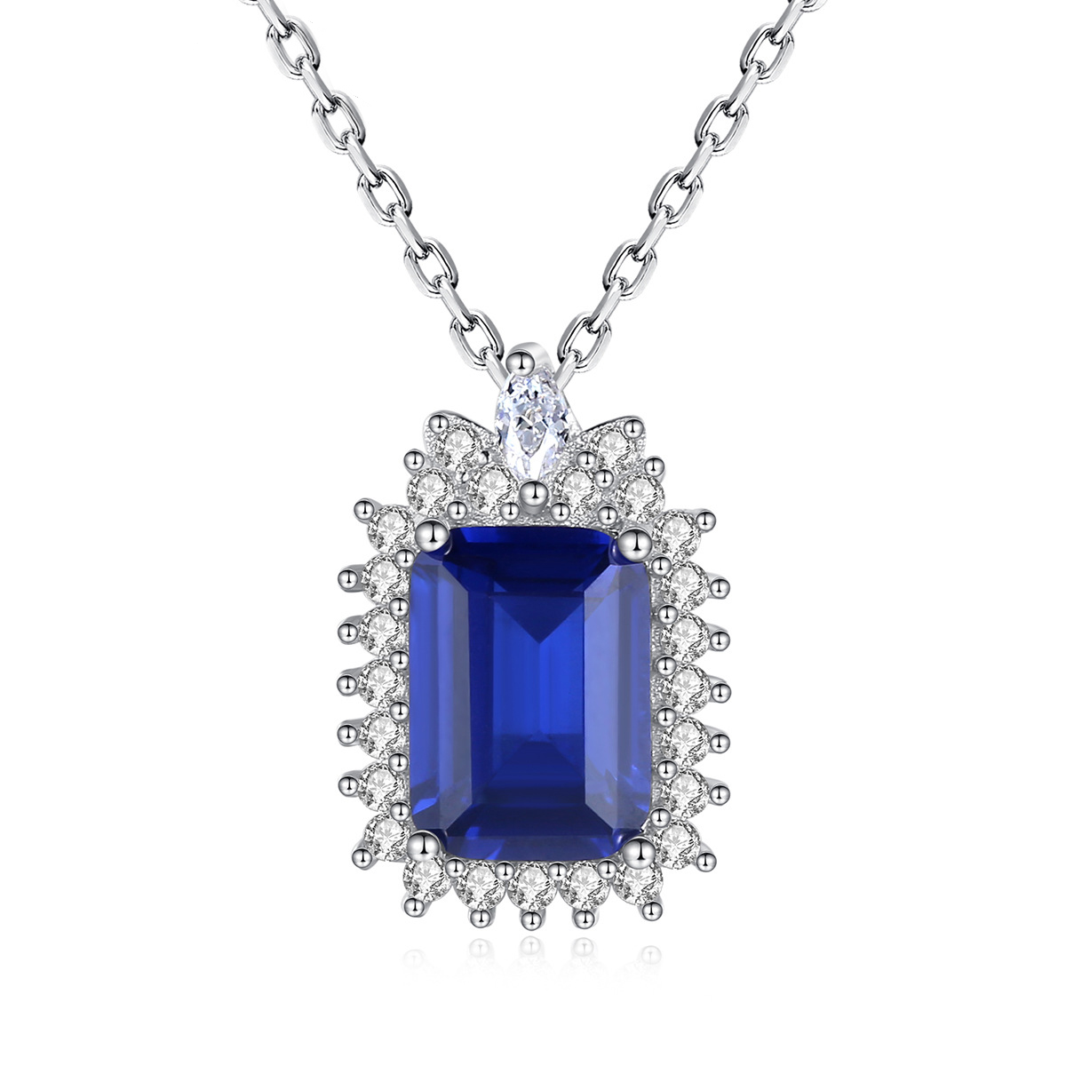 Sapphire Gemstone Pendant Sterling Silver Necklace