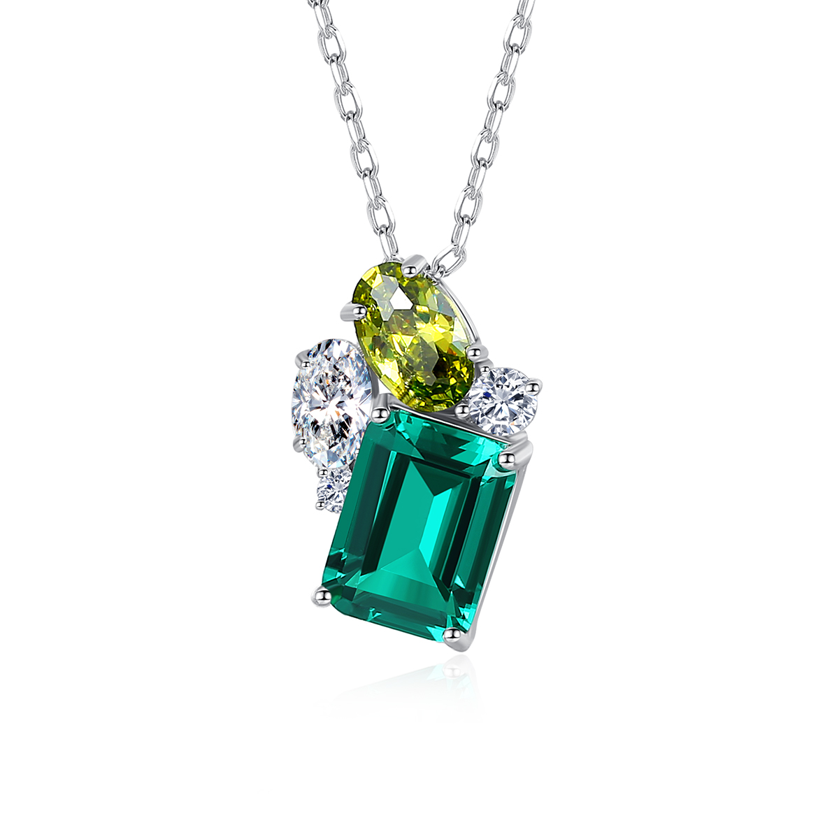 Bagutte Emerald Gem Stone Sterling Silver Necklace
