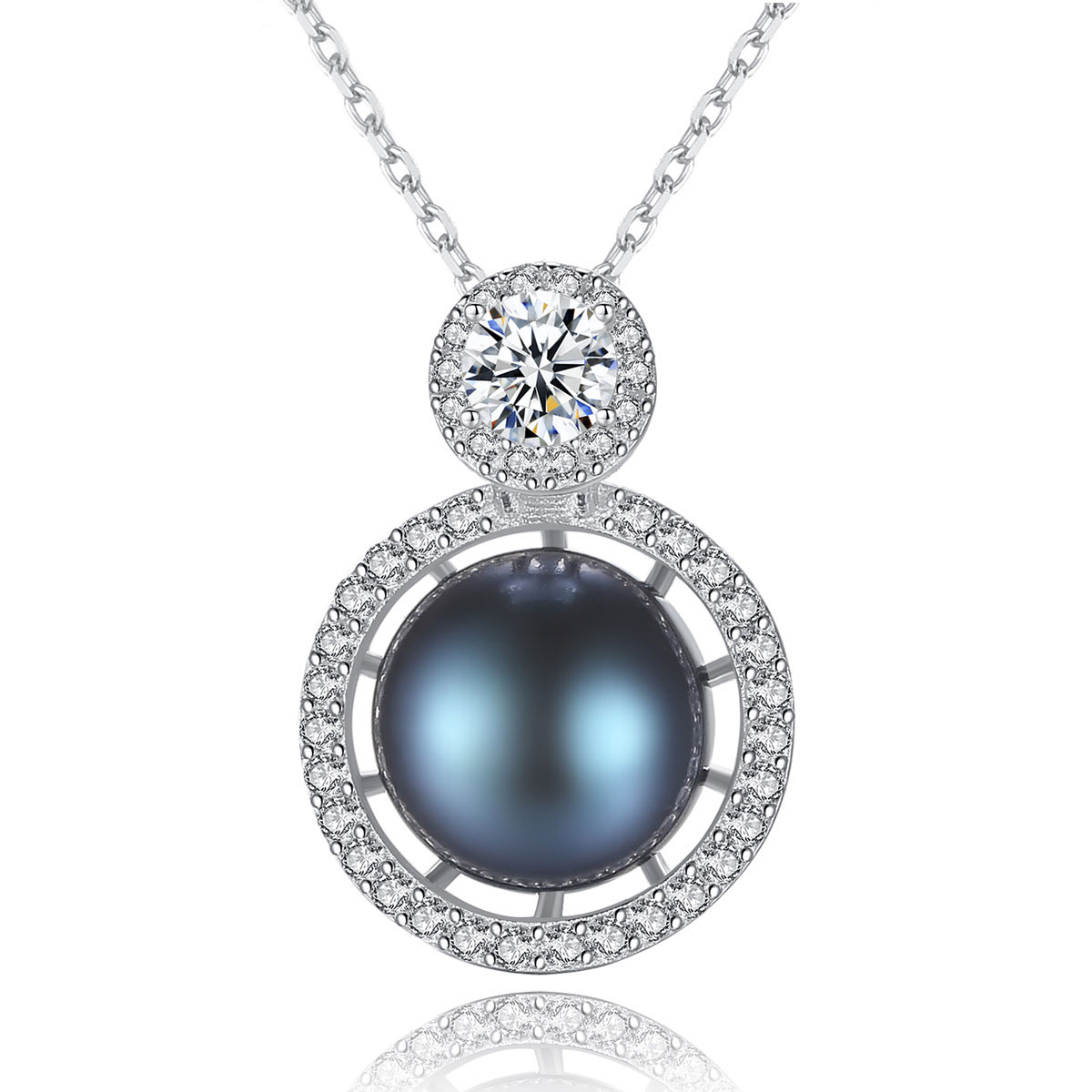 3A Cz Freshwater Pearl Micro Set Sterling Silver Pendant Necklace