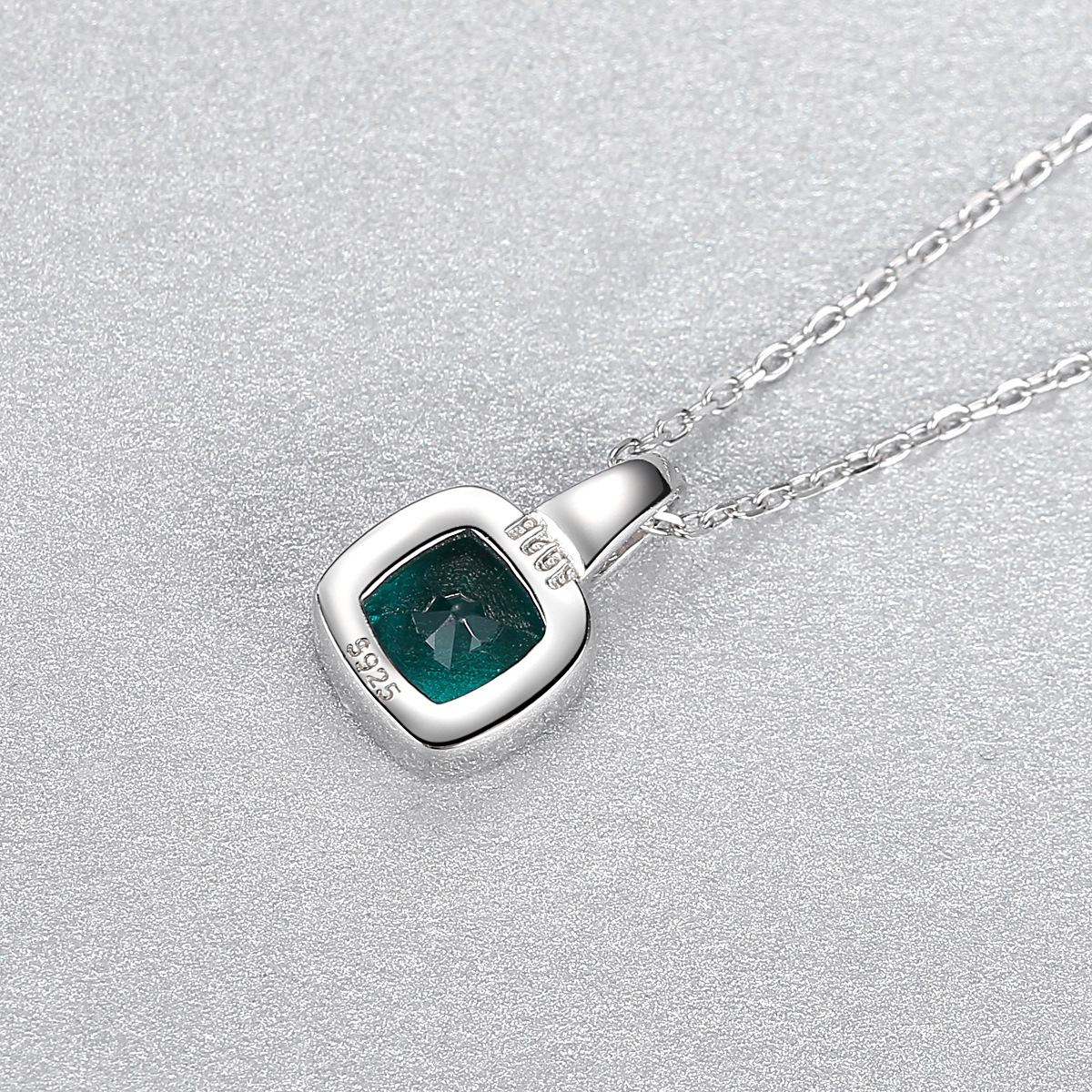 Square Emerald Sterling Silver Necklace