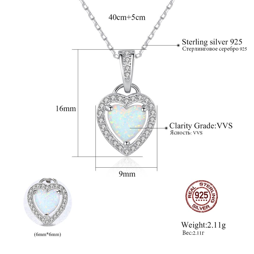Rhodium Plated Opal Heart Sterling Silver Necklace