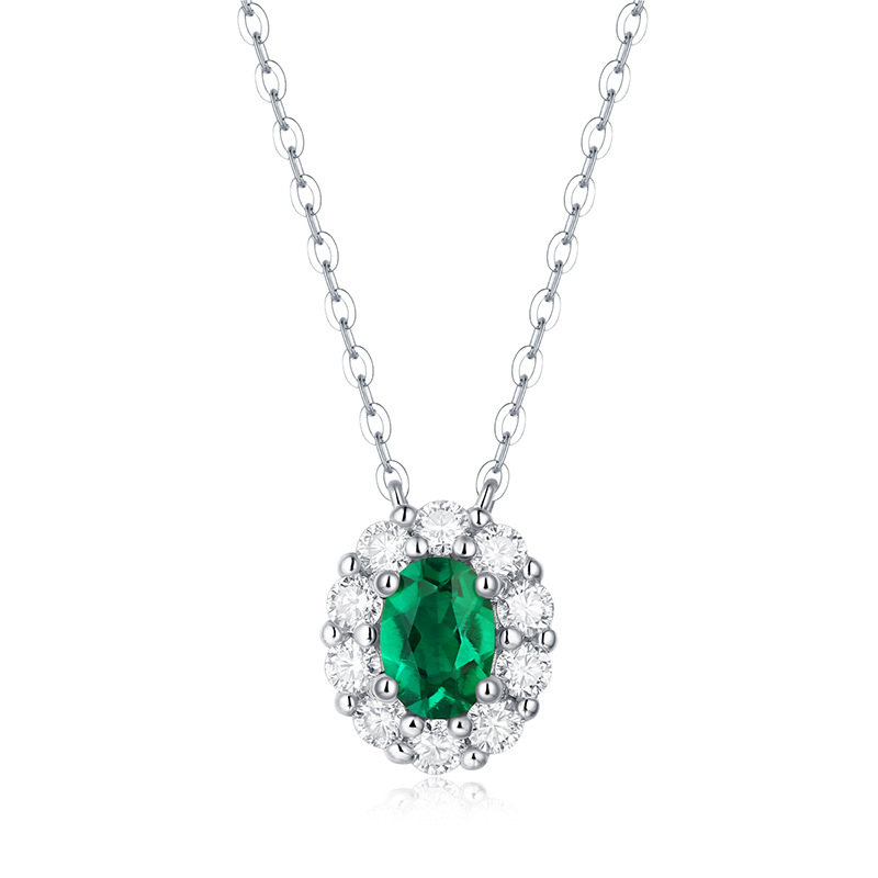 1Ct Emerald Sterling Silver Necklace