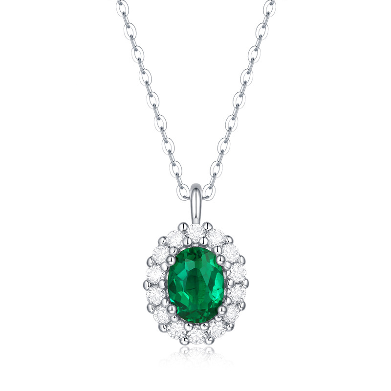 1.5Ct Emerald Green Sterling Silver Necklace